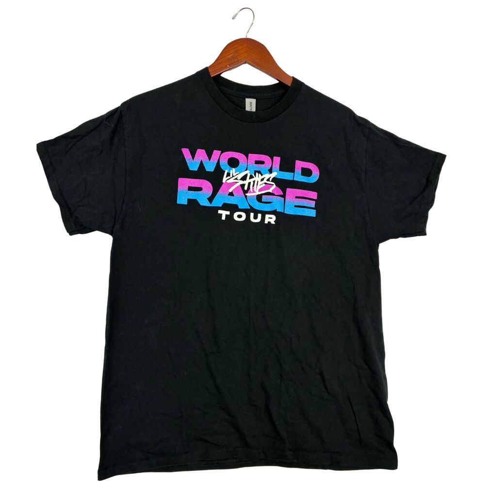 Gildan World Rage Tour T-Shirt Large Black Pink Blue Butterfly Graphic Tee